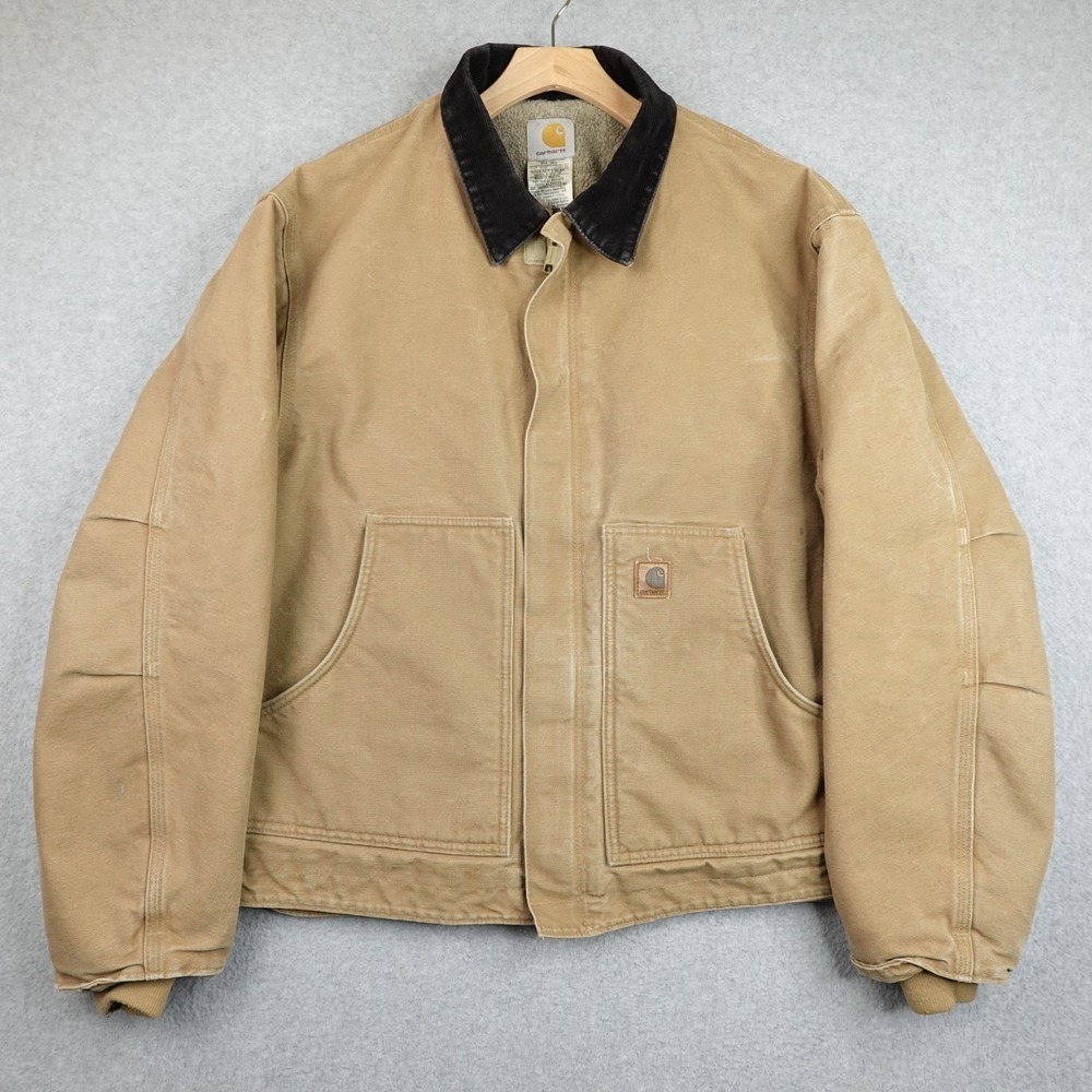 Vintage Carhartt Sherpa Lined Chore Jacket Mens XL Brown J164 CML Canvas Work
